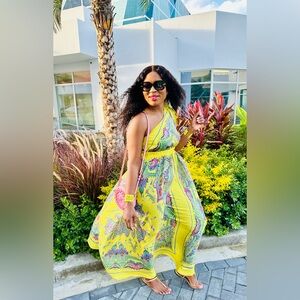 Yellow/Multi Maxi Satin Dress,Definite Wardrobe Staple.Very lightweight and cute